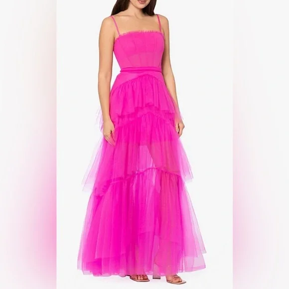 knee length dresses for ladies Apricot Elegant Mesh Embroidery Basic Long Evening Prom Dress main image 0